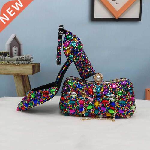 Women wedding shoes with matching bags Multicolored Crystal