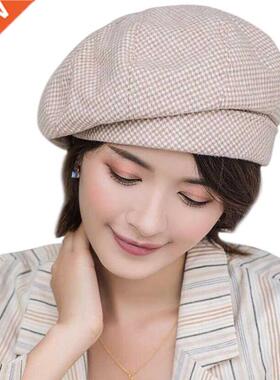 New Autumn Winter Hats Vintage Houndstooth Beret Women Cap L