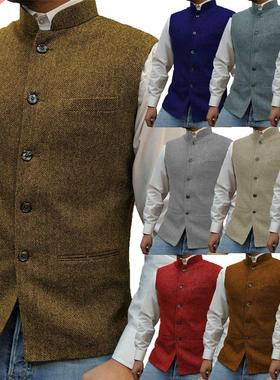 Men's Suit Vest Stand-up Collar Herringbone Steampunk Style