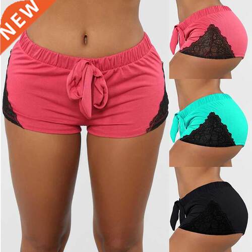 Sports Shorts Women Fashion Lace Patchwork Elastic Fitness P