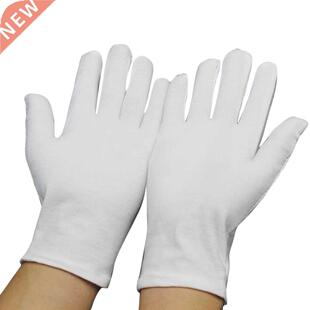 1 Pairs New Full Finger Men Women Etiquette White Cotton Glo