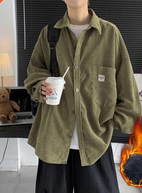 Privathinker Men's Corduroy Long Sleeve Shirts Autumn Korean