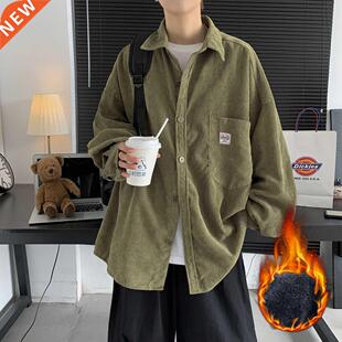 Privathinker Men's Corduroy Long Sleeve Shirts Autumn Korean