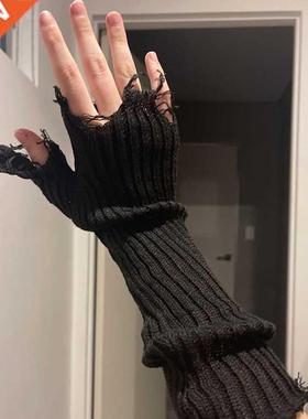 New Girl Gloves Black Beige Tattered Punk Unisex Fingerless