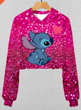 2022 New Stitch Cartoon Printed Girls' Short Hoodie Clothes