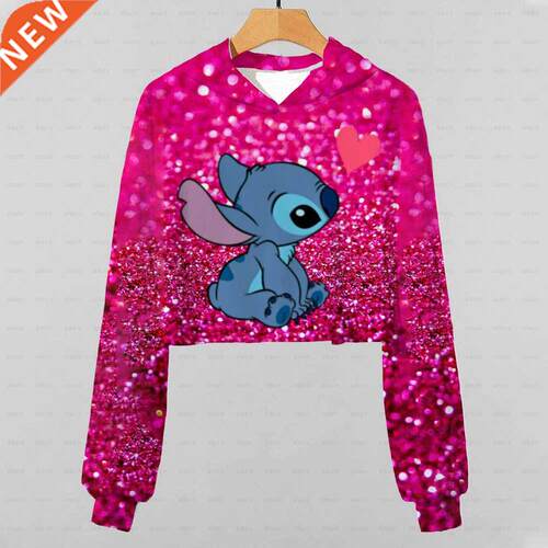 2022 New Stitch Cartoon Printed Girls' Short Hoodie Clothes
