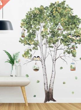 Big Tree Birch Wall Stickers Green Leaves Wall Decals Living