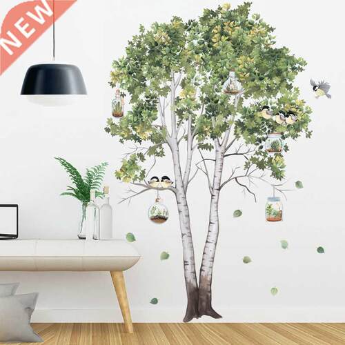 Big Tree Birch Wall Stickers Green Leaves Wall Decals Living