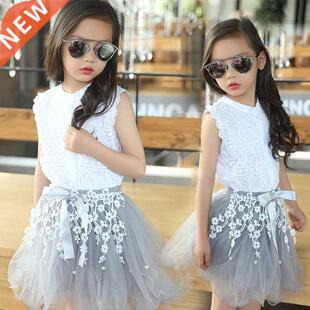 Girls Clothing Sets Summer Lace T-Shirts Floral Tutu Skirt 2