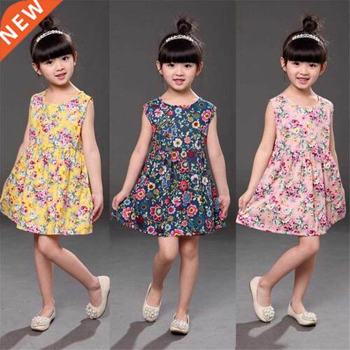 1-7 Years Girls Sleveeless Princess Dress Summer Flower Prin