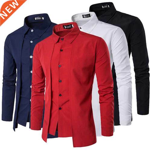 Mens Casual Office irts Slim Fit Lapel Dress irts Long S