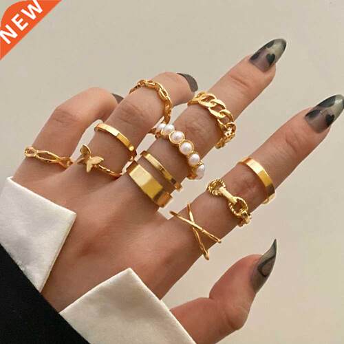 IPARAM Bohemian Geometric Hollw Out Wide Ring Set Women's Vi