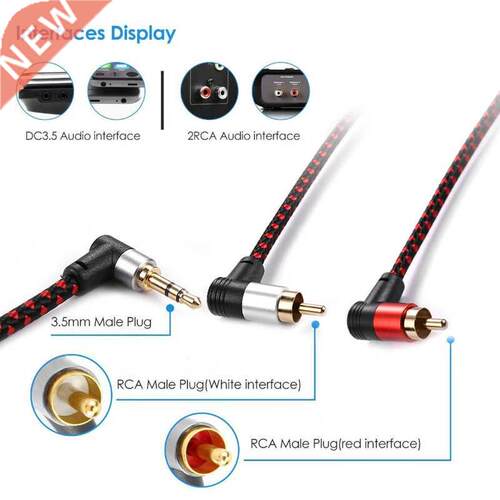 90 Degree .5mm Male to 2 RCA Male Cable Durable Practical