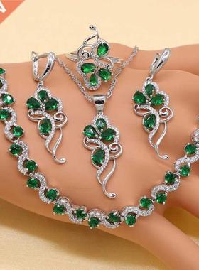 925 Sterling Silver Green Stones Cubic Zirconia Jewelry Sets