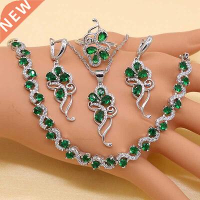 925 Sterling Silver Green Stones Cubic Zirconia Jewelry Sets