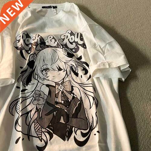 Harajuku Women's T-shirts Aesthetic Gothic Punk Cartoon Over