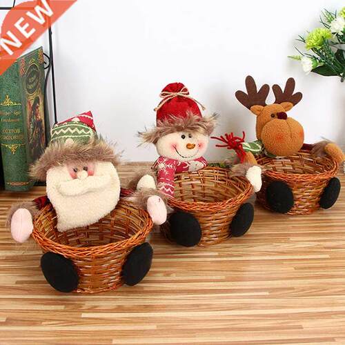 Merry Christmas Candy Wicker Basket Christmas Decor Elk