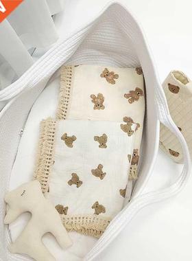 Newborn Organic Cotton Blanket Cartoon Bear Print Tassel Mus