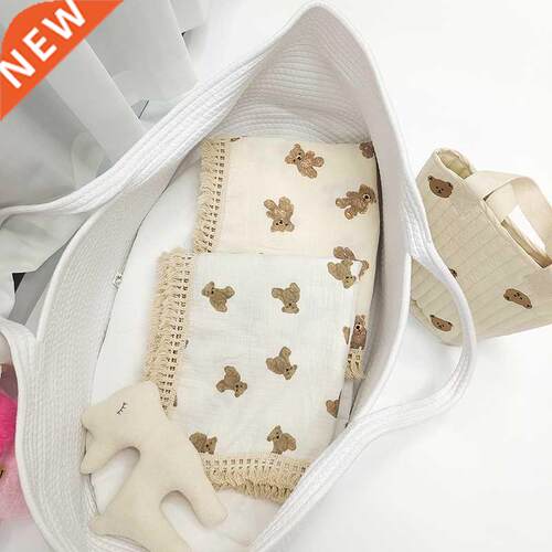 Newborn Organic Cotton Blanket Cartoon Bear Print Tassel Mus