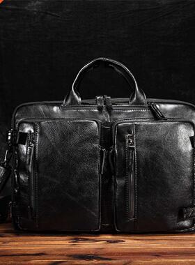 Genune Real Leather Fashon Busness Brefcase Messenger Ba