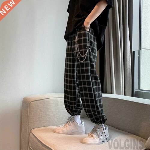 Plaid With Chain Wide Leg Pants Harem Pants Streetwear Men 2