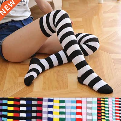 Women Girls Over Knee Long Stripe Printed Thigh High Striped