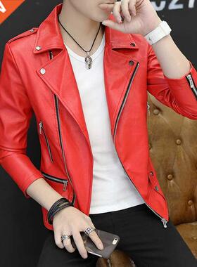 Men's Leather Jackets Men Spell color lapel Collar Coats Mal