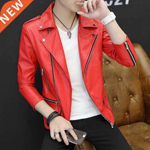 Men's Leather Jackets Men Spell color lapel Collar Coats Mal