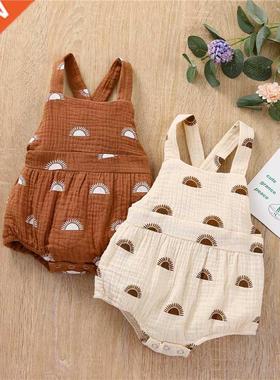 Newborn Kids Rompers Baby Boys Girls Sun Print Cotton Linen