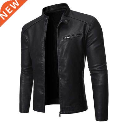 NEGIZBER Plus Velvet PU Men Leather Jacket Casual Solid Col