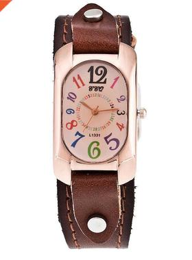 Shsy Cow Leather Strap Color Digital Rectangle Watch Women