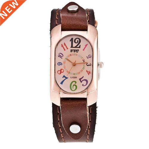 Shsy Cow Leather Strap Color Digital Rectangle Watch Women