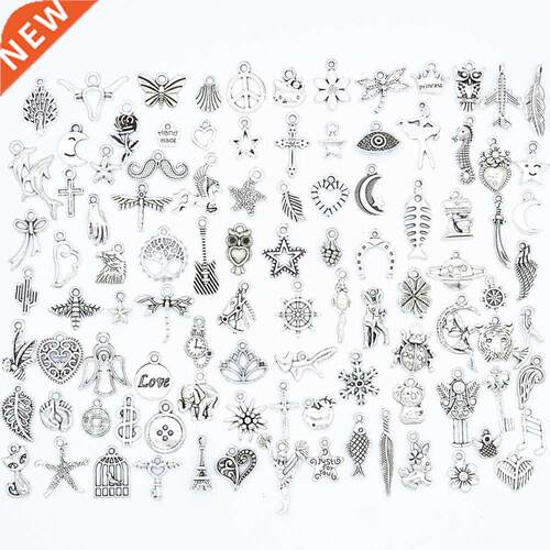 YuenZ 100pcs Mixed Styles animal Leaf Heart Key Crown Charms