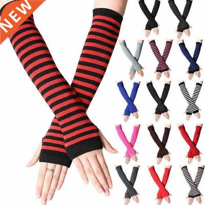 Unisex Long Fingerless Gloves Gloves Arm ver Striped Cotton