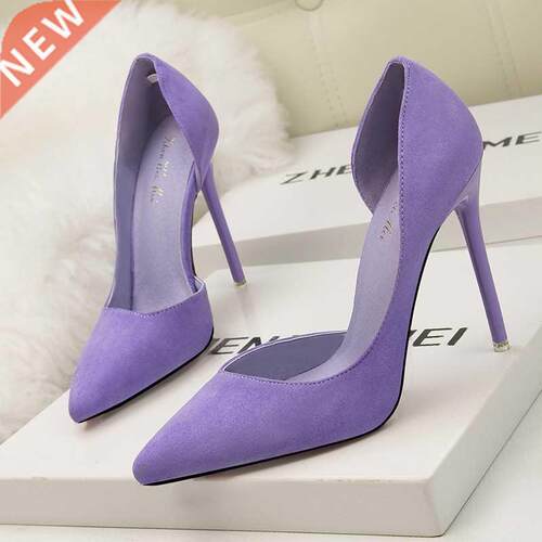 Women's Pumps Suede High Heels Female Pointed Toe Office Sho