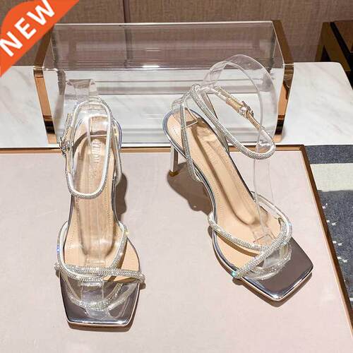 2022 Faion Rhinestones Gladiator Silver High Heels Ankle S