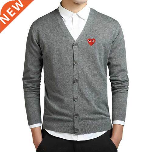 PLAY Men Cardigan Emroidery Heart Cartoon V-neck Long-sleev