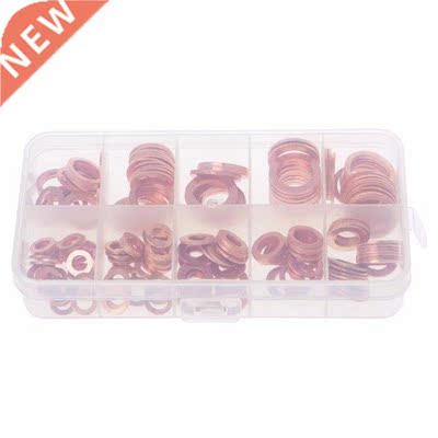 200 PCS Copper Washers Gasket Set 9 Sizes Flat Ring Seal Kit