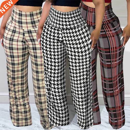 Women's plaid slacks L-XL plus size Fat MM大码格子女休闲裤
