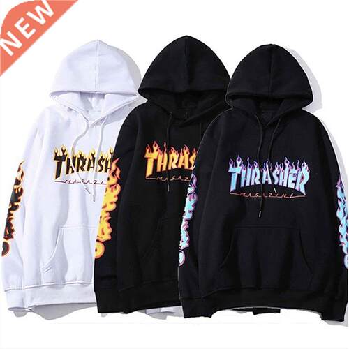Men Women's Casual Hoodies Fashion Long Sleeve Flame Printed