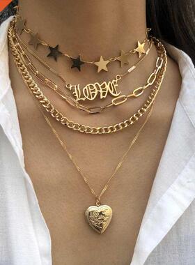 KMVEXO Vintage Multi-Layered Love Heart Pendant Choker Neckl