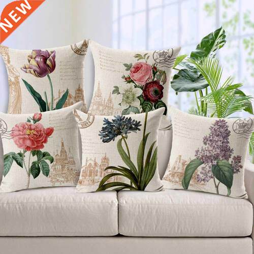 Retro Colorful Flowers Pillows Floral Cushion Pillowcase for