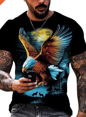 Soaring Eagle D Print Men's T Shirt O Neck Short Sleeve Ani
