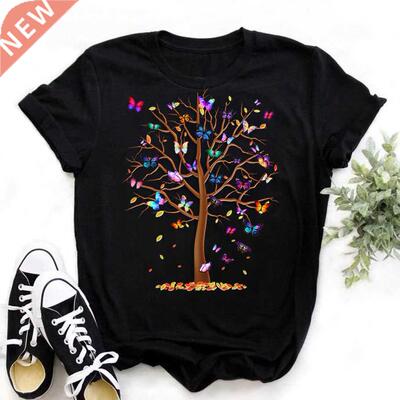 Woman Butterfly Tree Print Harajuku Summer Tshirts Casual Ro