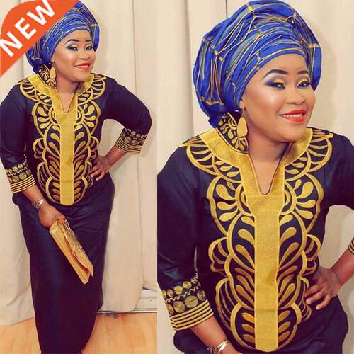 African New Bazin Embroidery Dresses Long Dress Without Sca