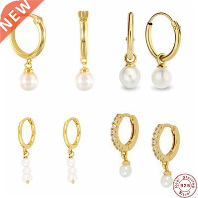925 Sterling Silver Women's Earrings Korean Pearl Pendant Ea