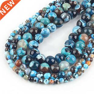 Natural Blue Fire Agates Stone Beads Round Loose Spacer Bead