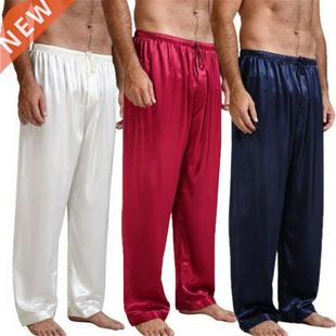 Casual Men Pants Loose Silk Satin Pajamas Nightwear Sleepwea