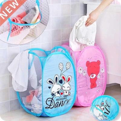 Folding Laundry Basket Hamper Cartoon Pop Up Open Mesh Laund