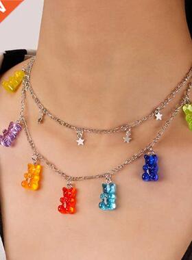 Can Color Gummy Mini Bear Necklace for Women Christmas Gif